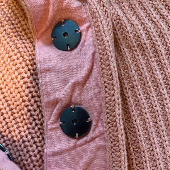 Soft Surroundings women’s muted coral pocket sweater quarter button - Picture 3 of 5